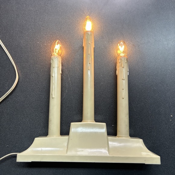 The Unbranded Brand Other - Vintage~3 Light Molded Candle Drip Golden Ivory Plastic Candelier Tested w/Bulbs